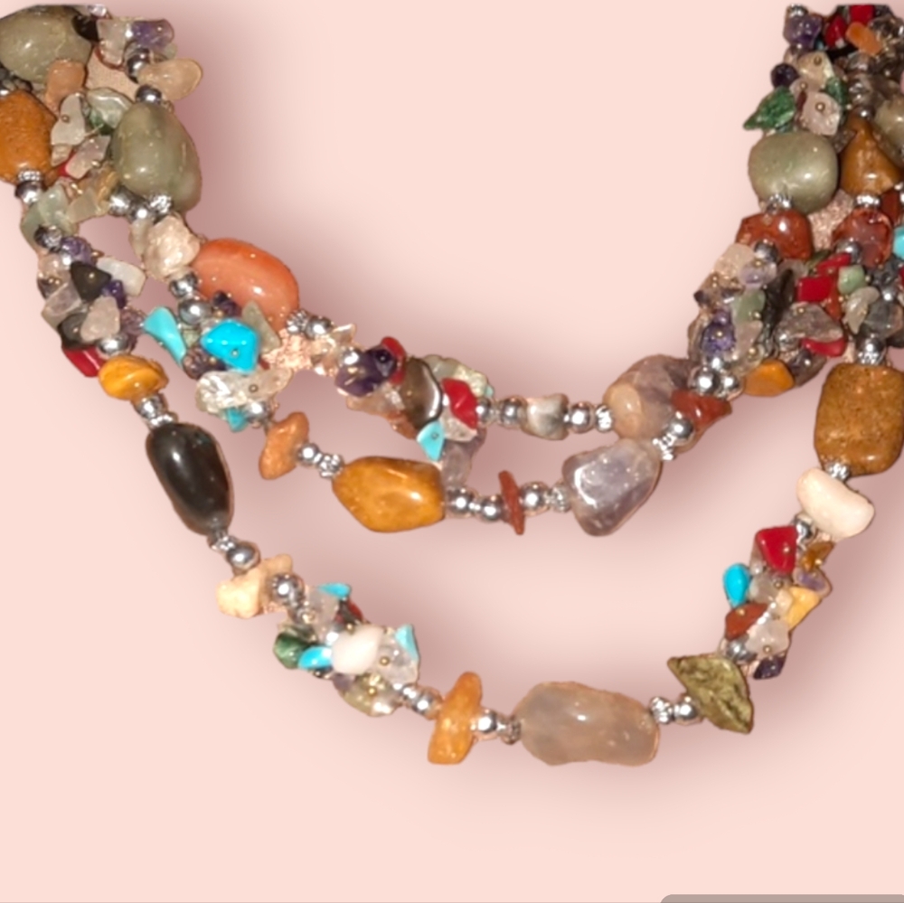 Crystal Gemstone semiprecious 57+in bead necklace Pearl, Jade Carnelian Onyx Etc